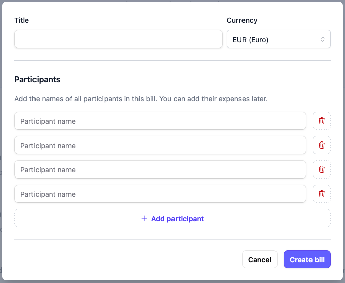 Create a Bill - Screenshot